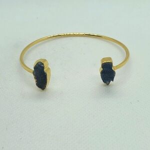 Bracelet Elegant Gold and Blue Druzy Azurite Cuff Minimalist Open Bracelet